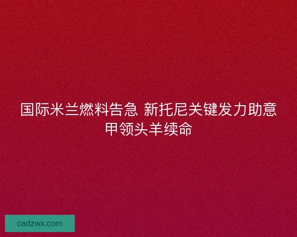 国际米兰燃料告急 新托尼关键发力助意甲领头羊续命