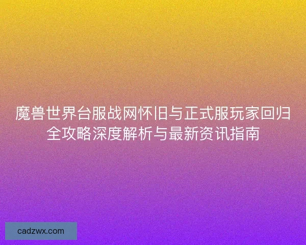 魔兽世界台服战网怀旧与正式服玩家回归全攻略深度解析与最新资讯指南